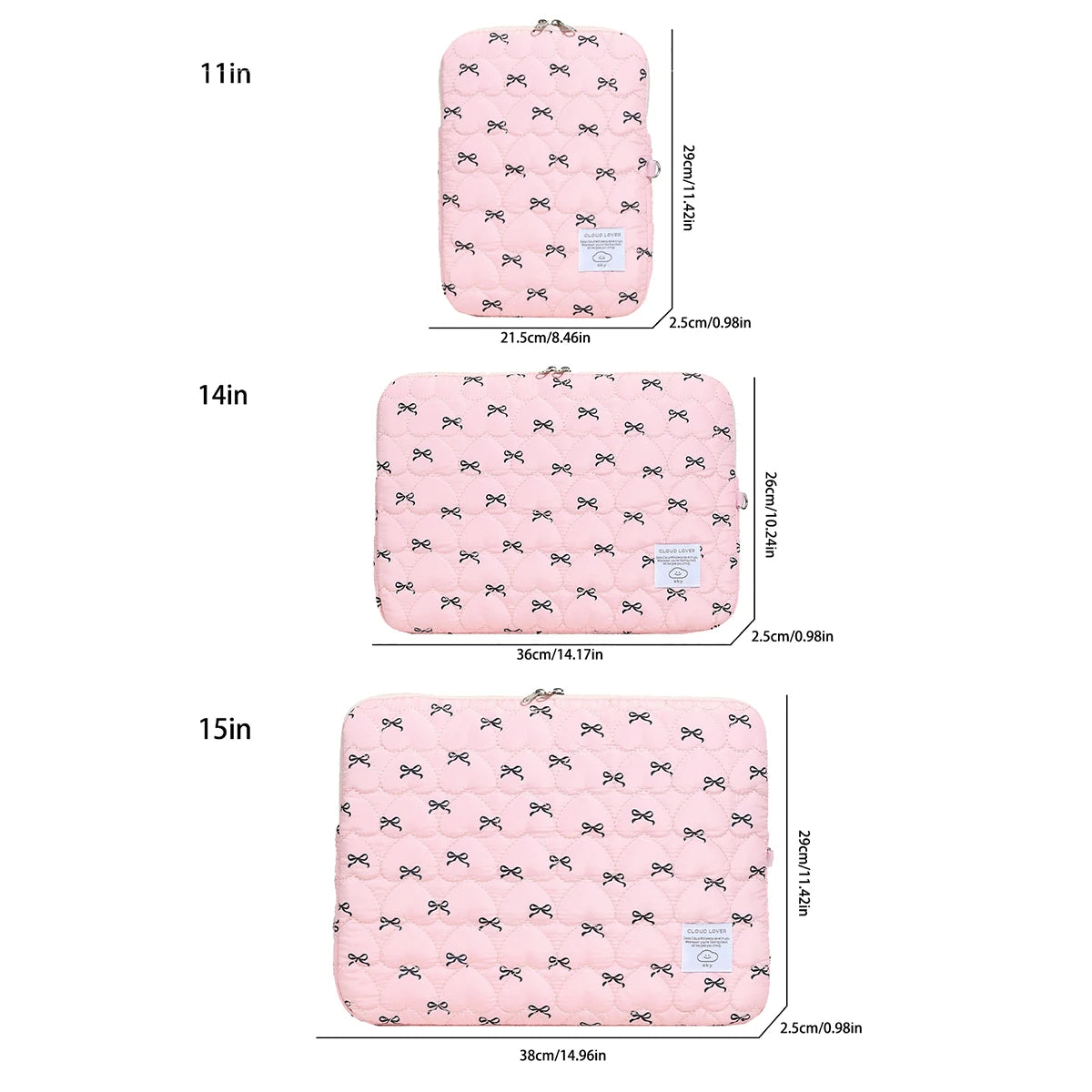 Bow Print Love Embroidery Laptop Bag – Cute Protective Sleeve for 11/14/15 Inch Laptops