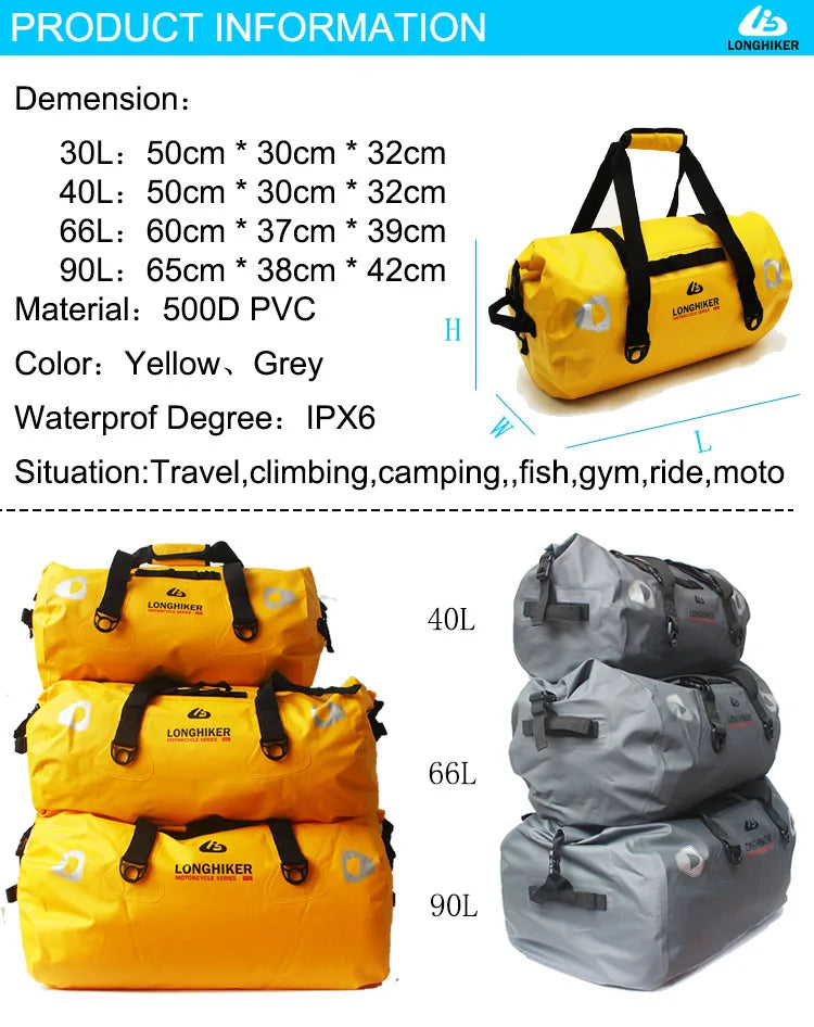 40L-120L Waterproof Motorcycle Tail Duffle Bag