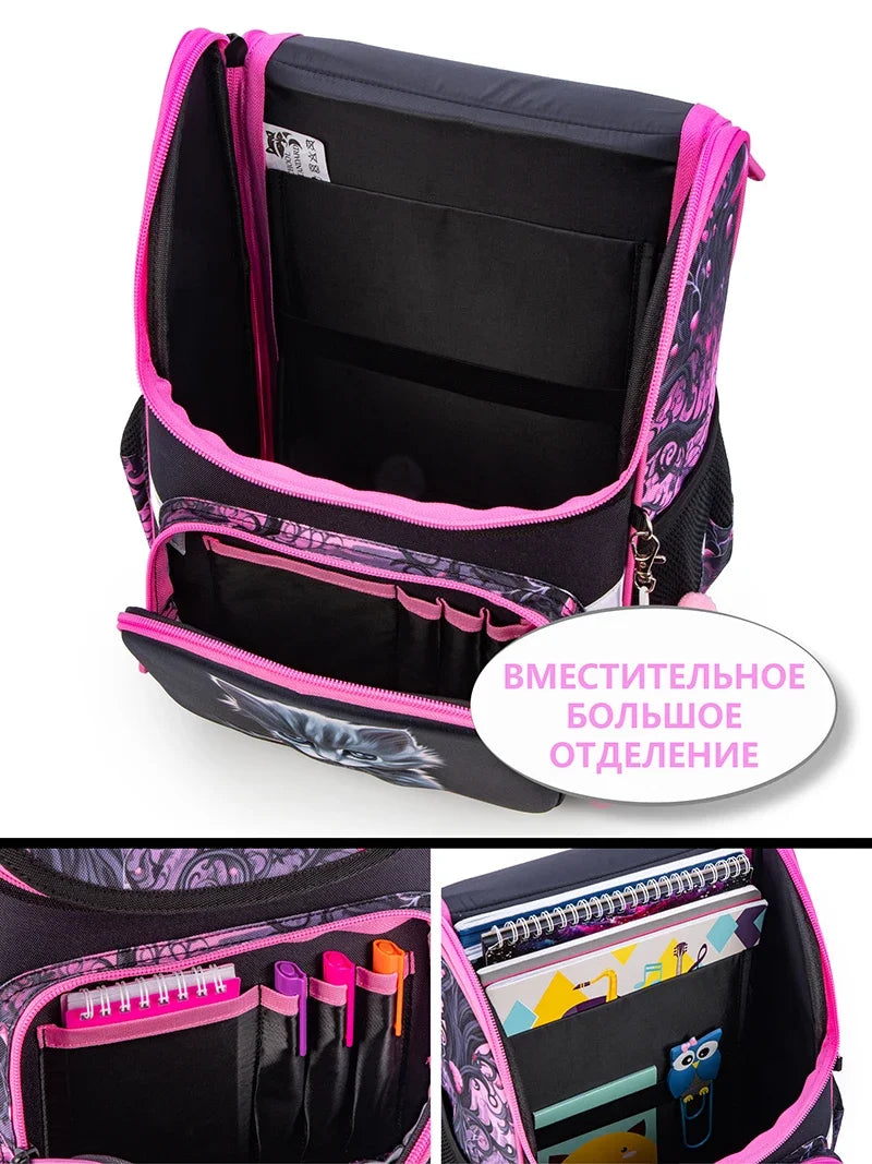 Cartoon Cat Orthopedic School Backpack