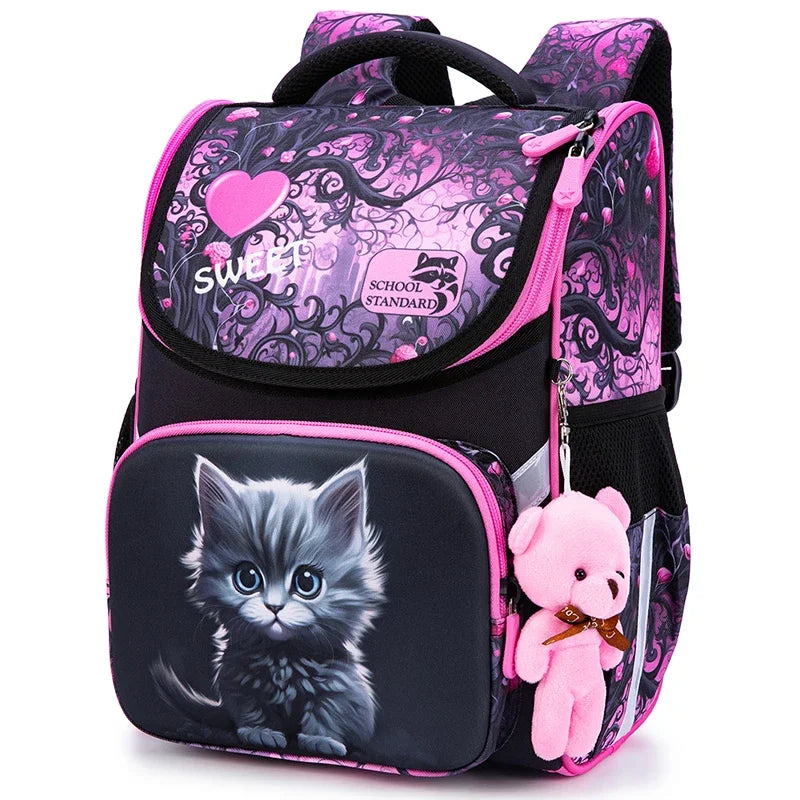 Cartoon Cat Orthopedic School Backpack