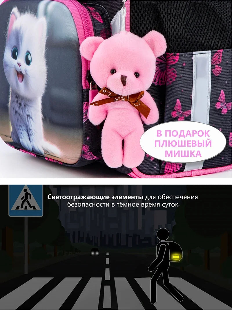 Cartoon Cat Orthopedic School Backpack