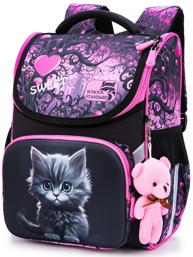 Cartoon Cat Orthopedic School Backpack