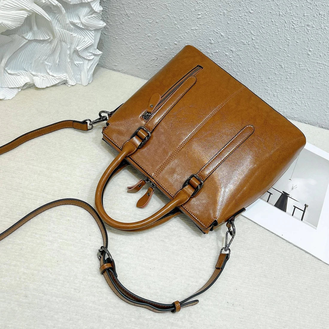 Cowhide Shoulder Crossbody Tote