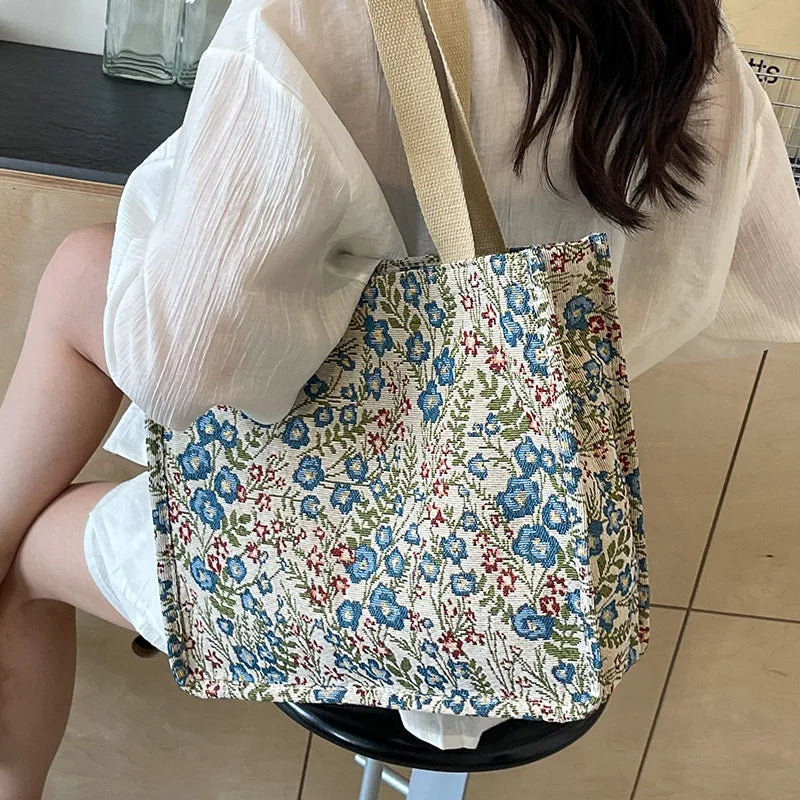 Flower Print Tote Shoulder Bag