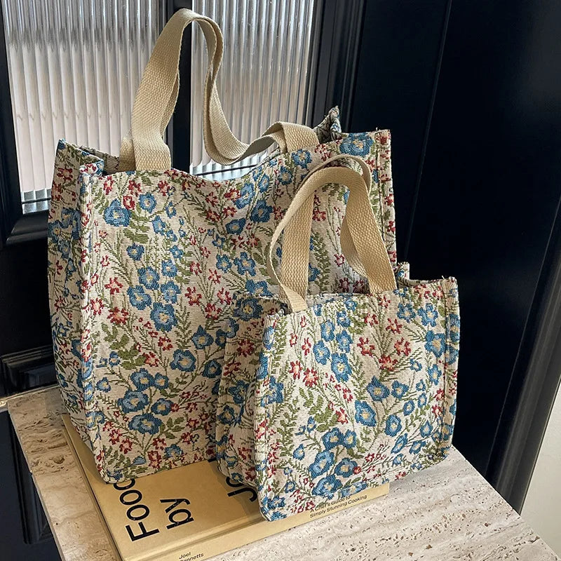 Flower Print Tote Shoulder Bag