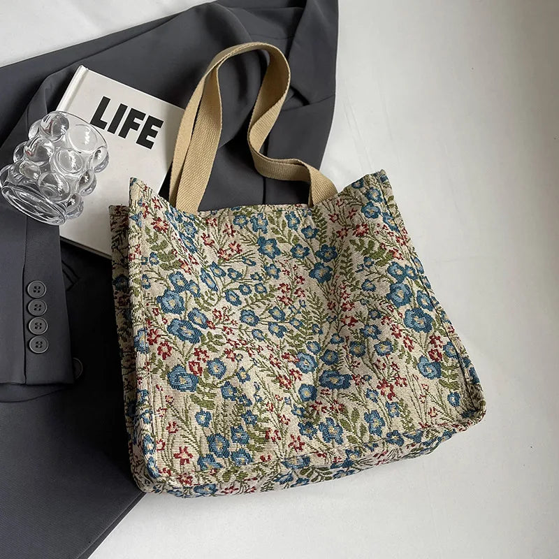 Flower Print Tote Shoulder Bag