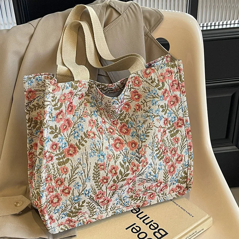 Flower Print Tote Shoulder Bag