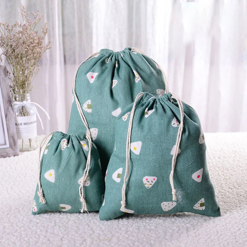 Multipurpose Botanical Print Linen Drawstring Bag