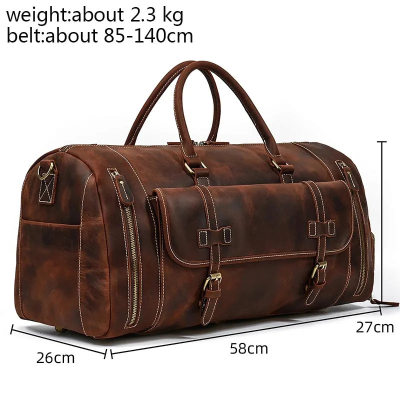 Retro Leather Weekender Bag – Large Travel Duffel Bag