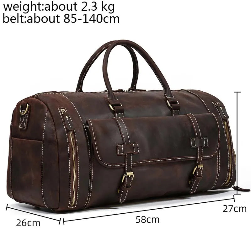 Retro Leather Weekender Bag – Large Travel Duffel Bag