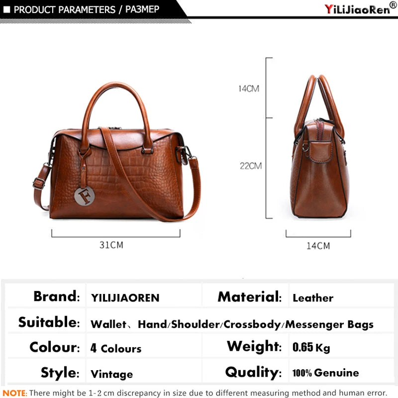 Fashionable Tote Bag – Crocodile Pattern Luxury PU Satchel