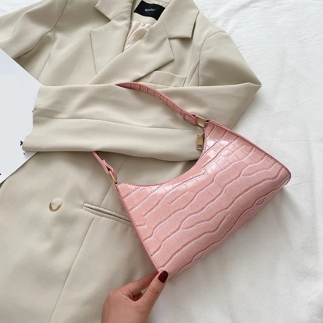 Fashion PU Leather Handbag–Alligator Pattern Small Underarm Messenger Bag & Purse