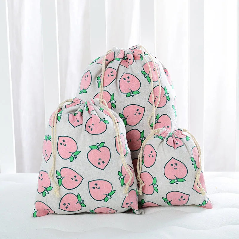 Multipurpose Botanical Print Linen Drawstring Bag