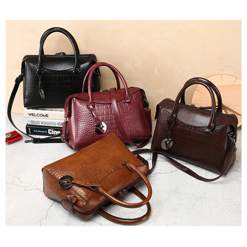 Fashionable Tote Bag – Crocodile Pattern Luxury PU Satchel