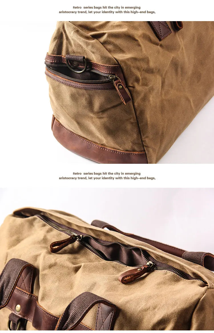 Waterproof Waxed Canvas & Leather Travel Duffle Bag