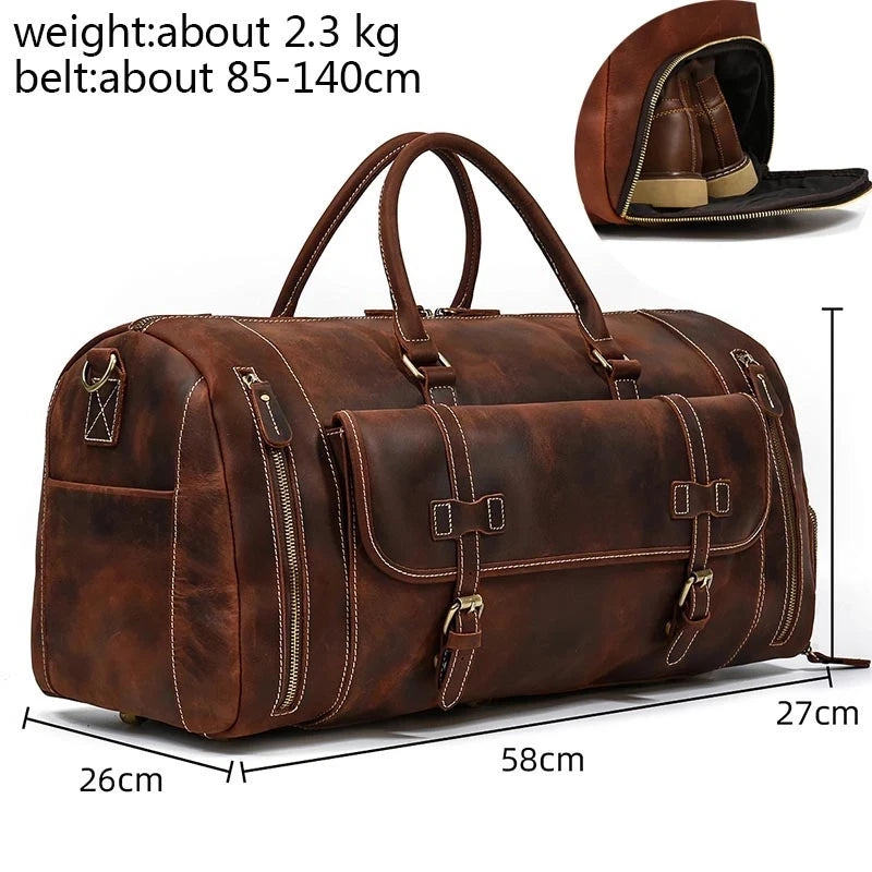 Retro Leather Weekender Bag – Large Travel Duffel Bag