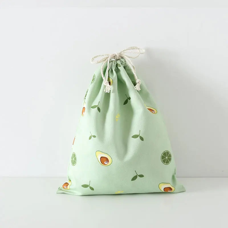 Floral Printed Cotton Linen Drawstring Bag