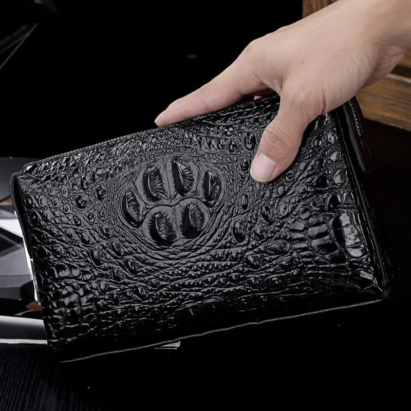 Elegant Crocodile Pattern Leather Clutch – Business Wallet