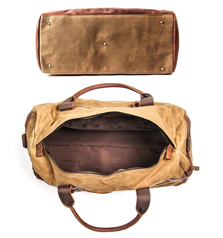 Waterproof Waxed Canvas & Leather Travel Duffle Bag