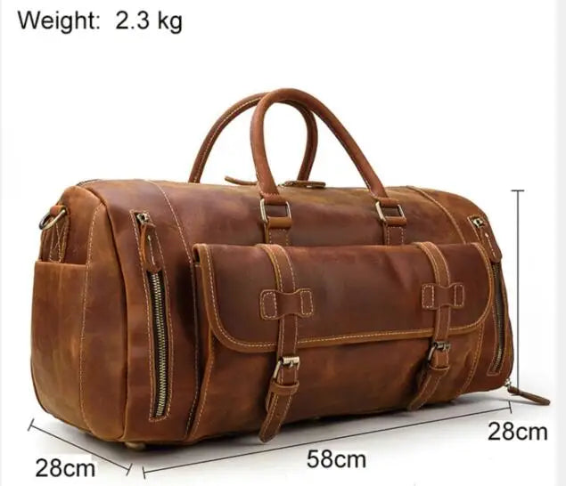 Retro Leather Weekender Bag – Large Travel Duffel Bag