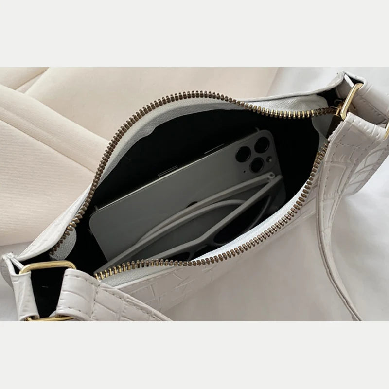 Fashion PU Leather Handbag–Alligator Pattern Small Underarm Messenger Bag & Purse