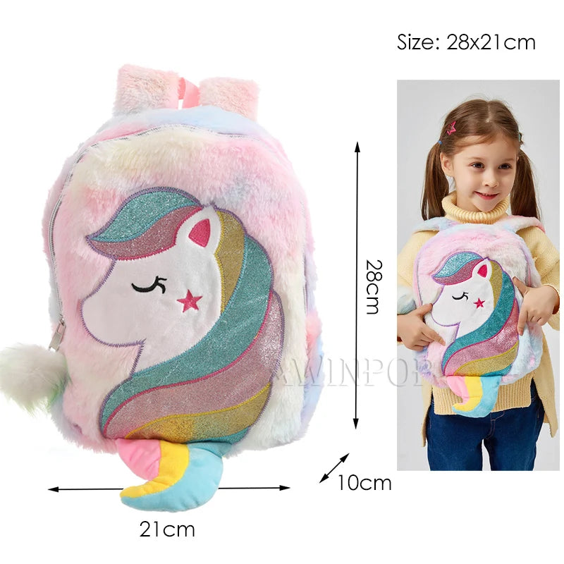 Plush Unicorn Backpack – Cute Cartoon School Bag