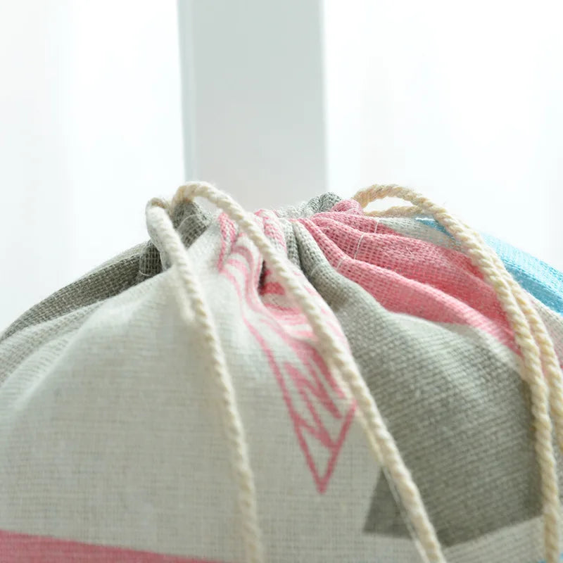 Multipurpose Botanical Print Linen Drawstring Bag