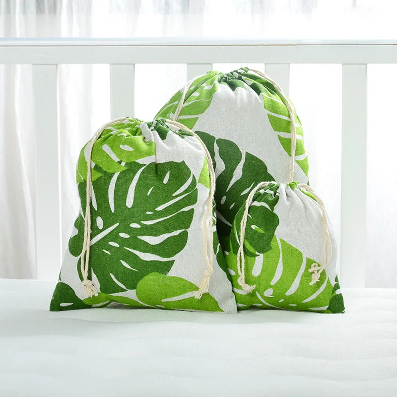 Floral Printed Cotton Linen Drawstring Bag