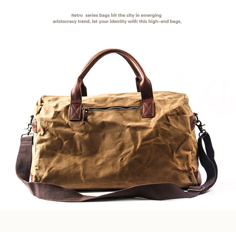 Waterproof Waxed Canvas & Leather Travel Duffle Bag