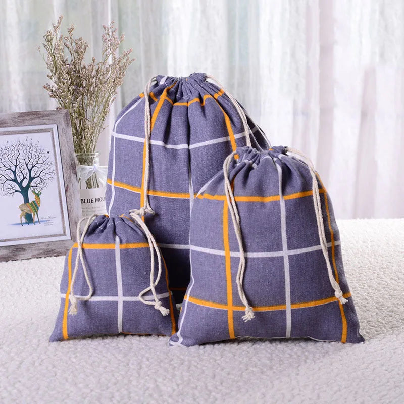 Multipurpose Botanical Print Linen Drawstring Bag