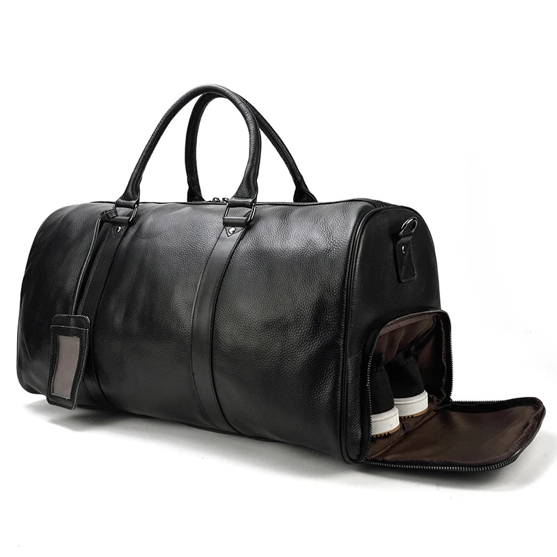 Natural Genuine Leather Travel Duffel Bag