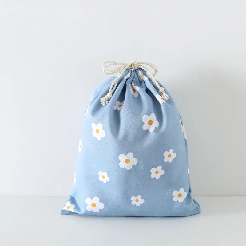 Floral Printed Cotton Linen Drawstring Bag
