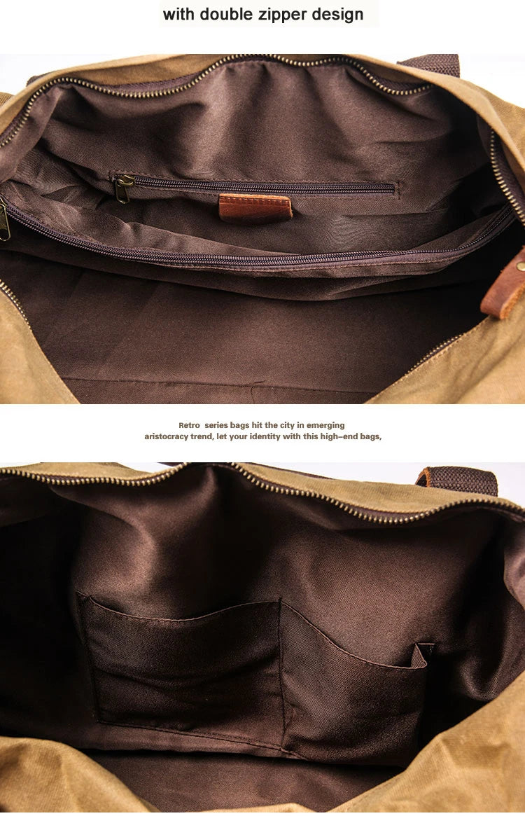 Waterproof Waxed Canvas & Leather Travel Duffle Bag