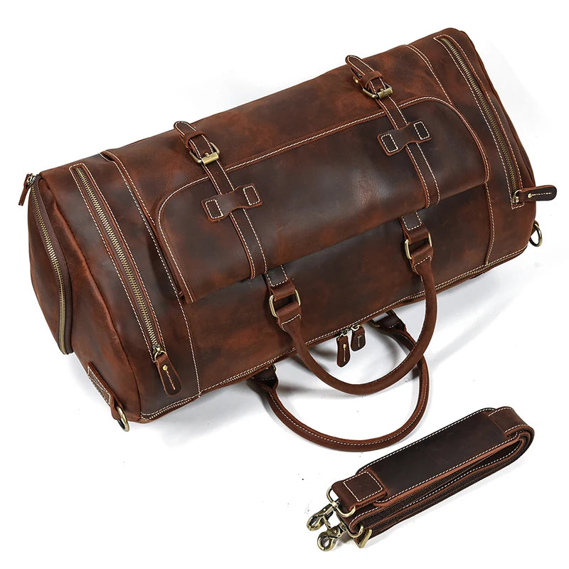 Retro Leather Weekender Bag – Large Travel Duffel Bag