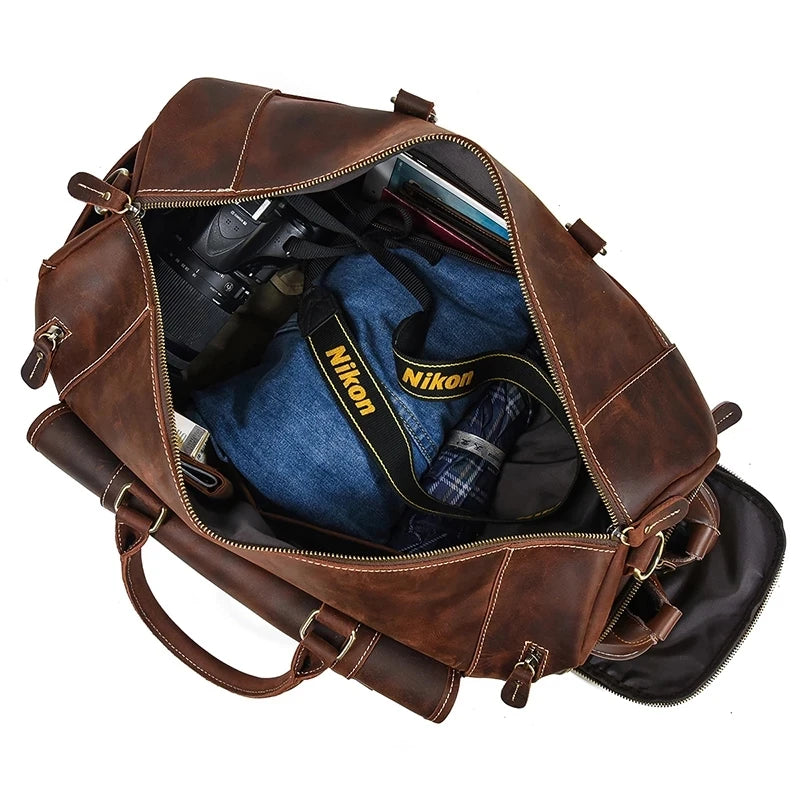 Retro Leather Weekender Bag – Large Travel Duffel Bag