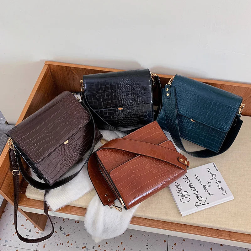 Retro Alligator Style Handbag – Crocodile Pattern PU Leather Shoulder