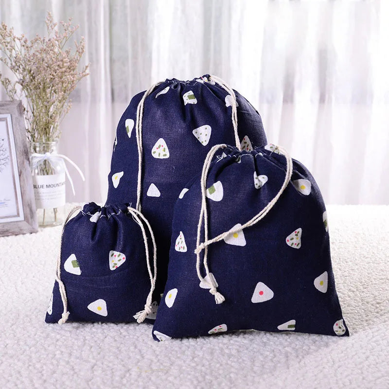 Multipurpose Botanical Print Linen Drawstring Bag