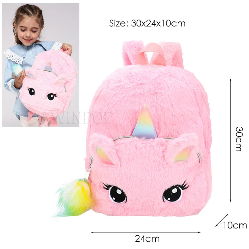 Plush Unicorn Backpack – Cute Cartoon School Bag