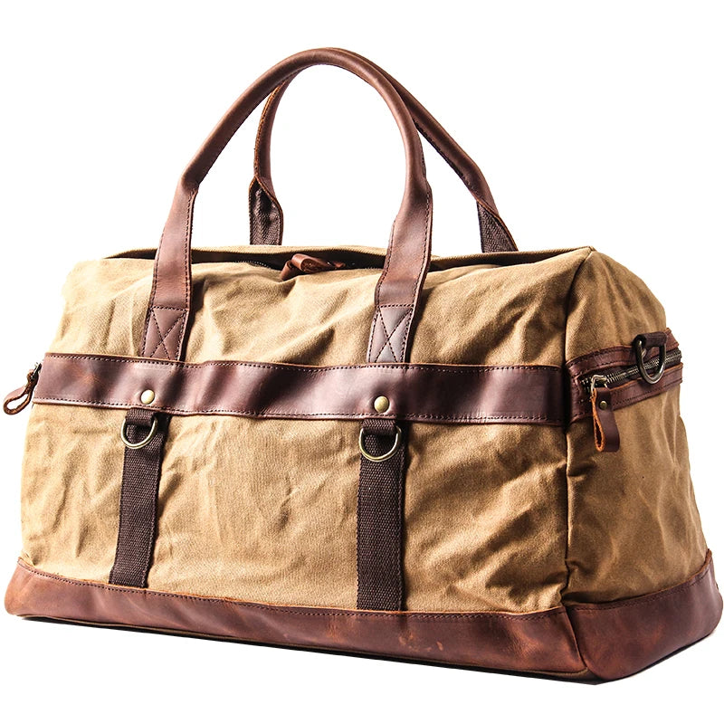 Waterproof Waxed Canvas & Leather Travel Duffle Bag