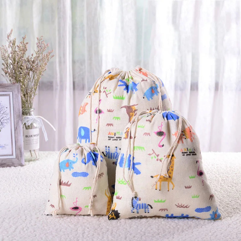 Multipurpose Botanical Print Linen Drawstring Bag