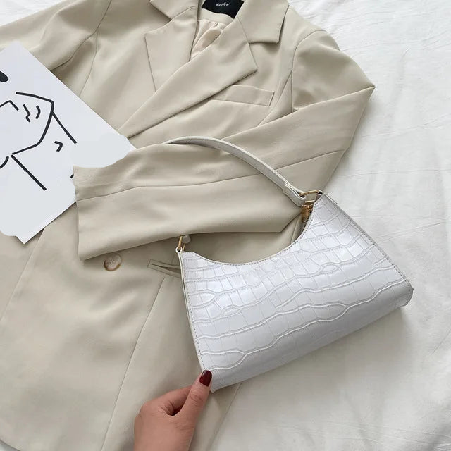 Fashion PU Leather Handbag–Alligator Pattern Small Underarm Messenger Bag & Purse