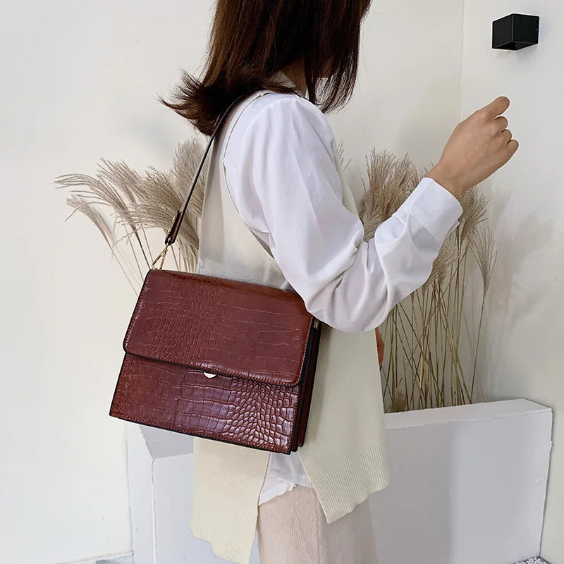 Retro Alligator Style Handbag – Crocodile Pattern PU Leather Shoulder