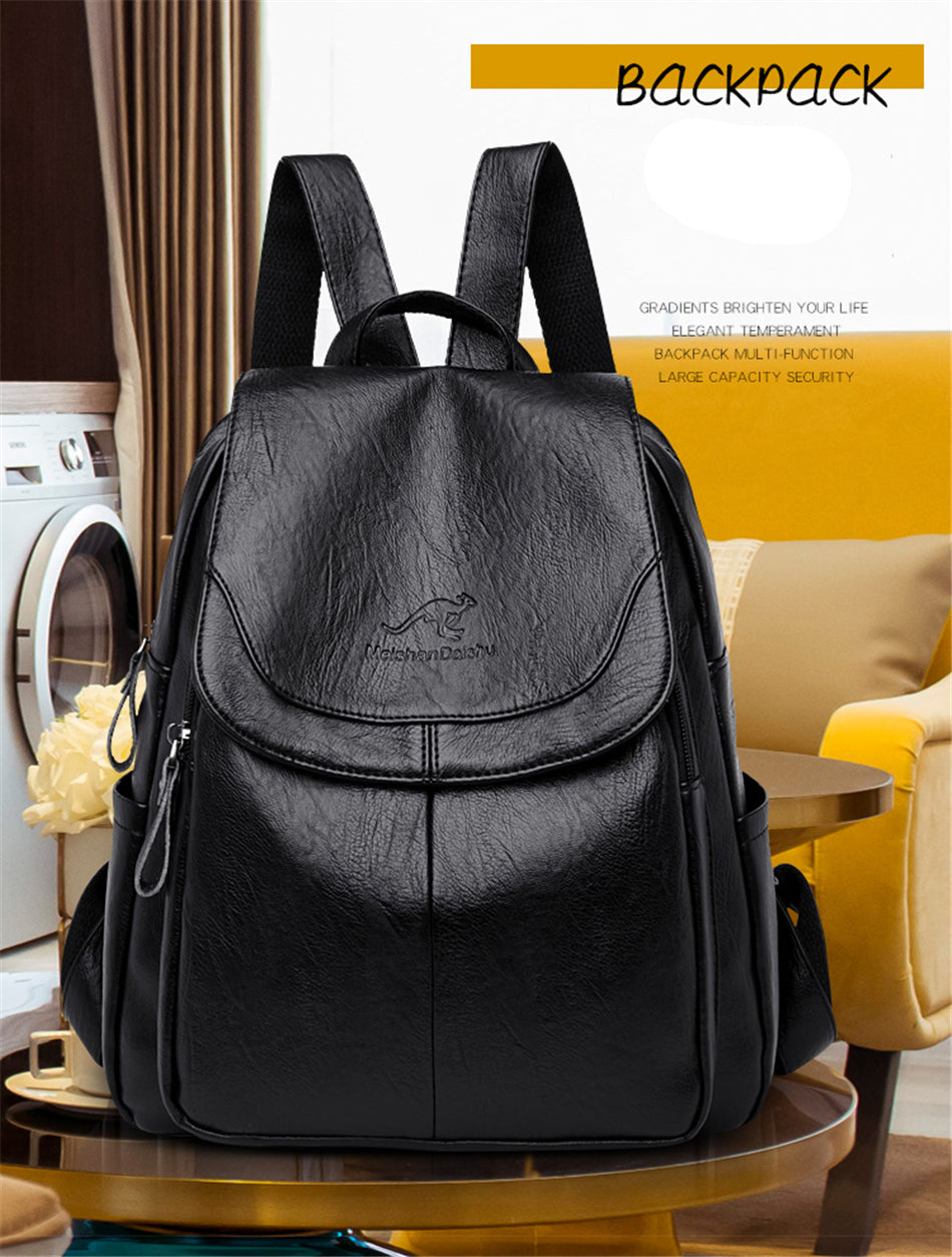 Large Capacity Leather Backpack