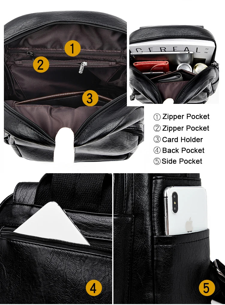 Large Capacity Leather Backpack