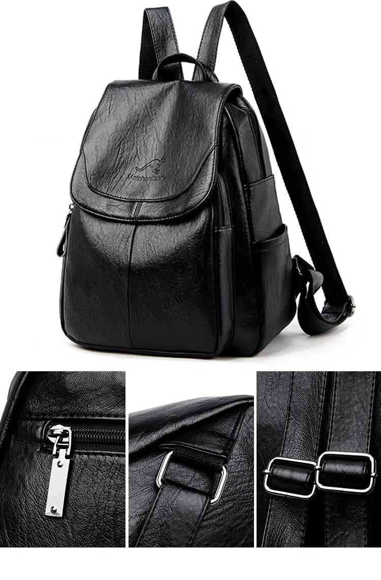 Large Capacity Leather Backpack