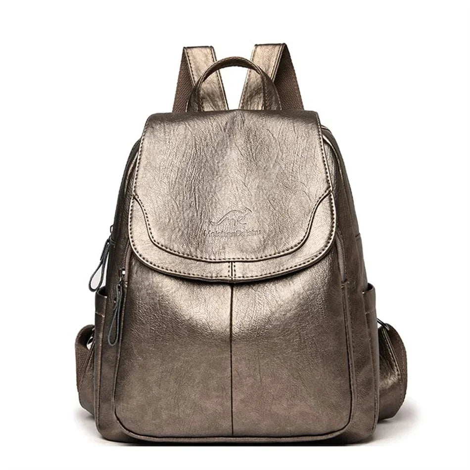 Large Capacity Leather Backpack