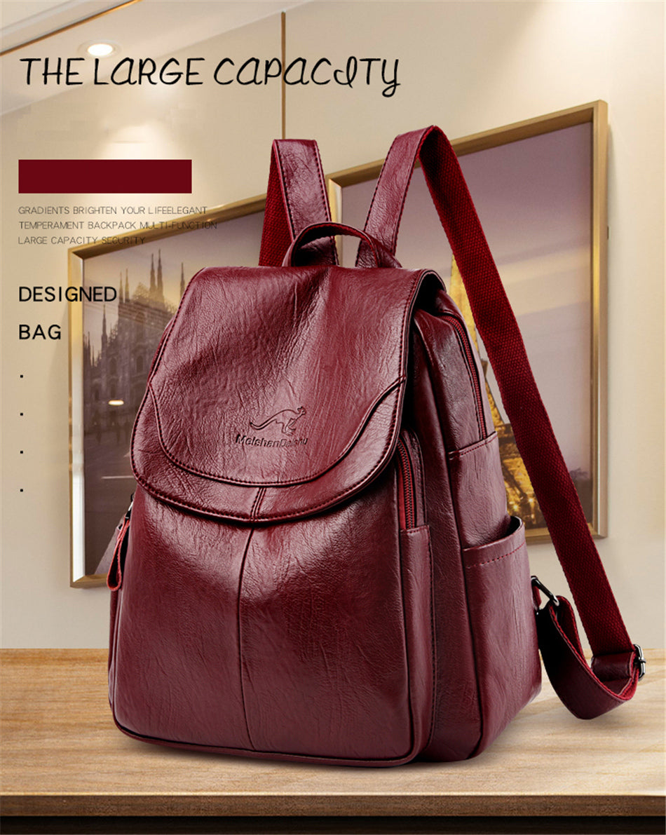 Large Capacity Leather Backpack