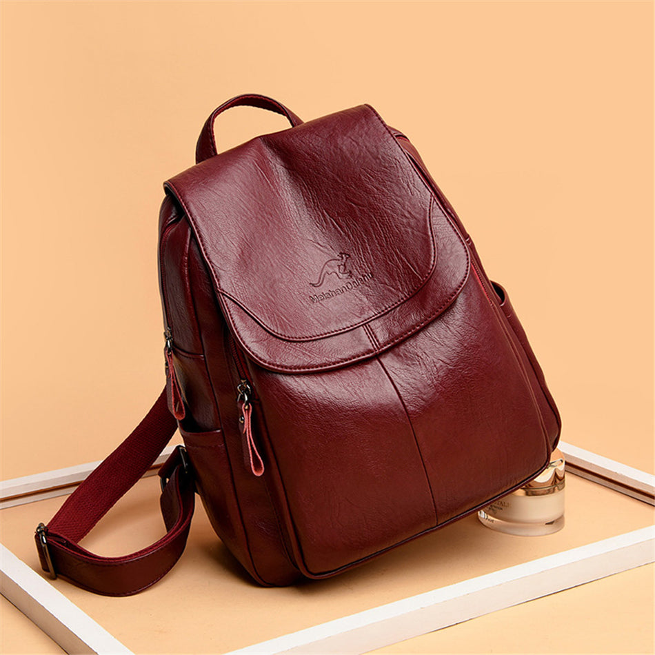 Large Capacity Leather Backpack