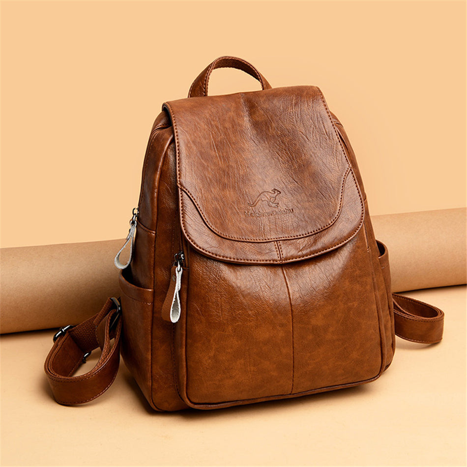 Large Capacity Leather Backpack
