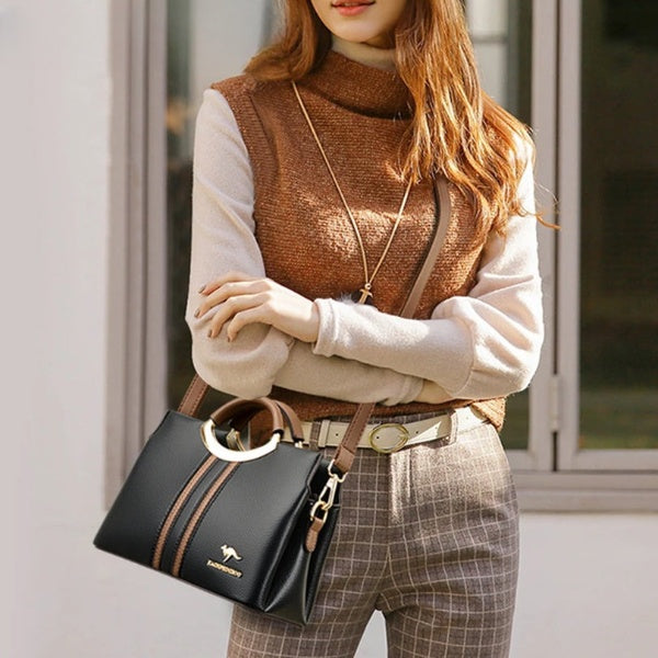 Layered Crossbody Genuine Leather Tote